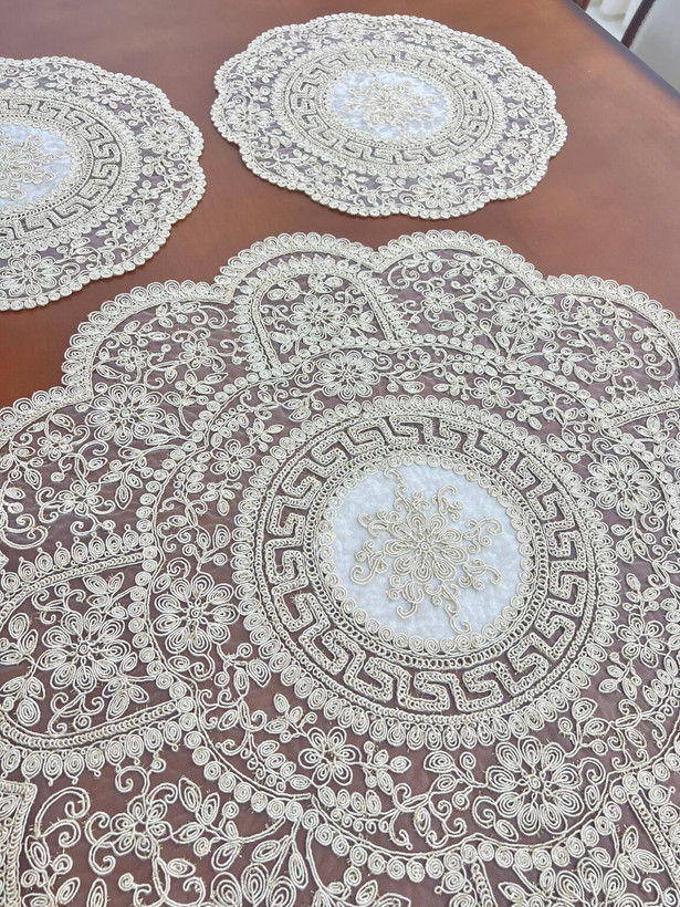 رومیزی سه تیکه گرد ترک طرح ورساچ